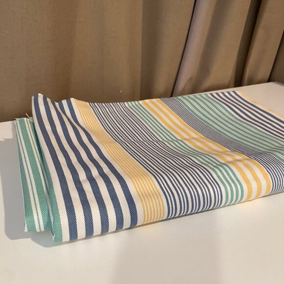 Striped Canvas Fabric 2 Yards Blue Green Yellow White Cotton - Picture 3 of 3